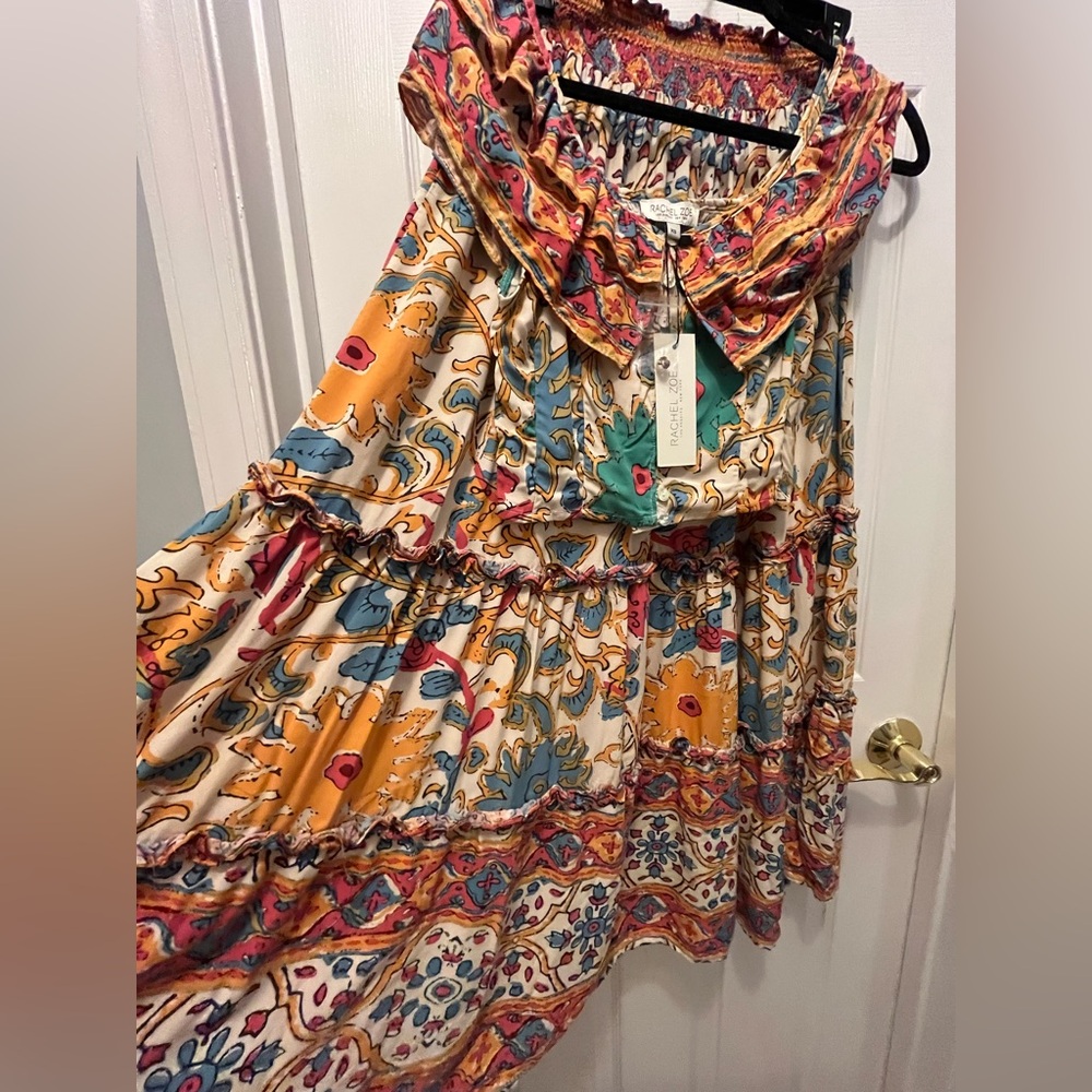 NWT Rachel Zoe Floral Multi color Ruffle Crop Top and Midi Tiered Skirt SET - Picture 5 of 14